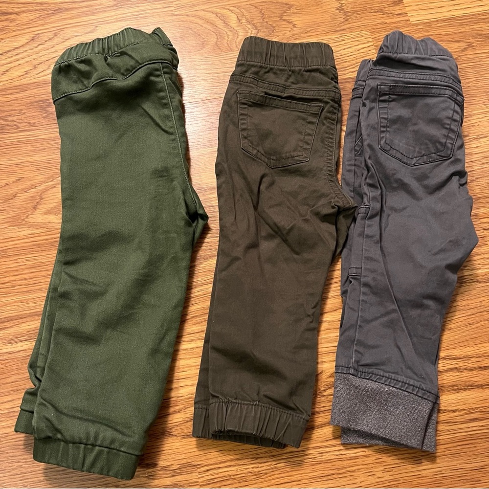 Bundle Cat&Jack Olive Green and gray Kids Jogger pull upPants with Patch Pockets